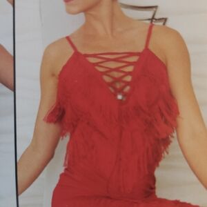 Red Fringe Top with Strappy Detail